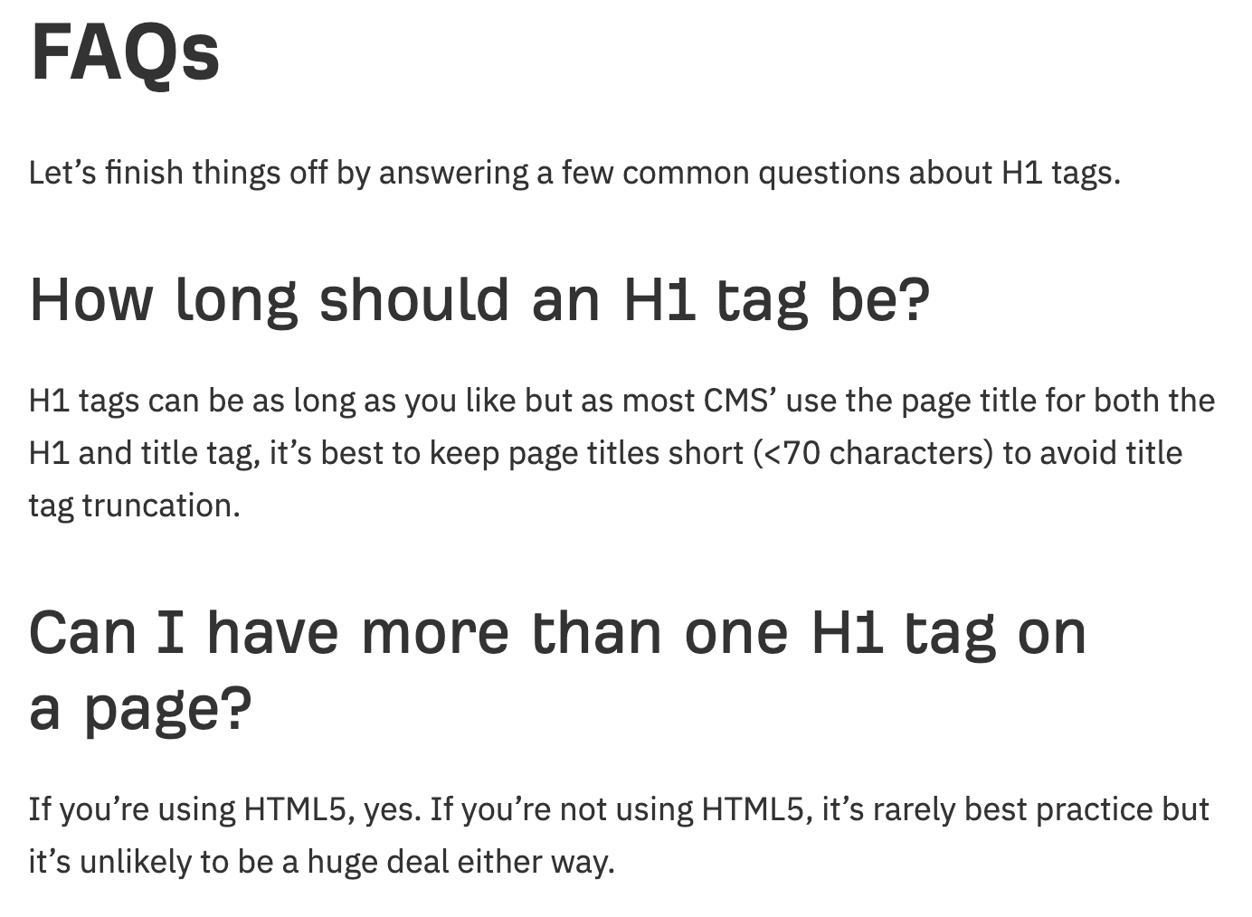 Example of an FAQ section
