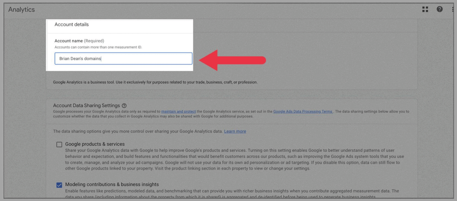 GA4 29 Use domain name as account name