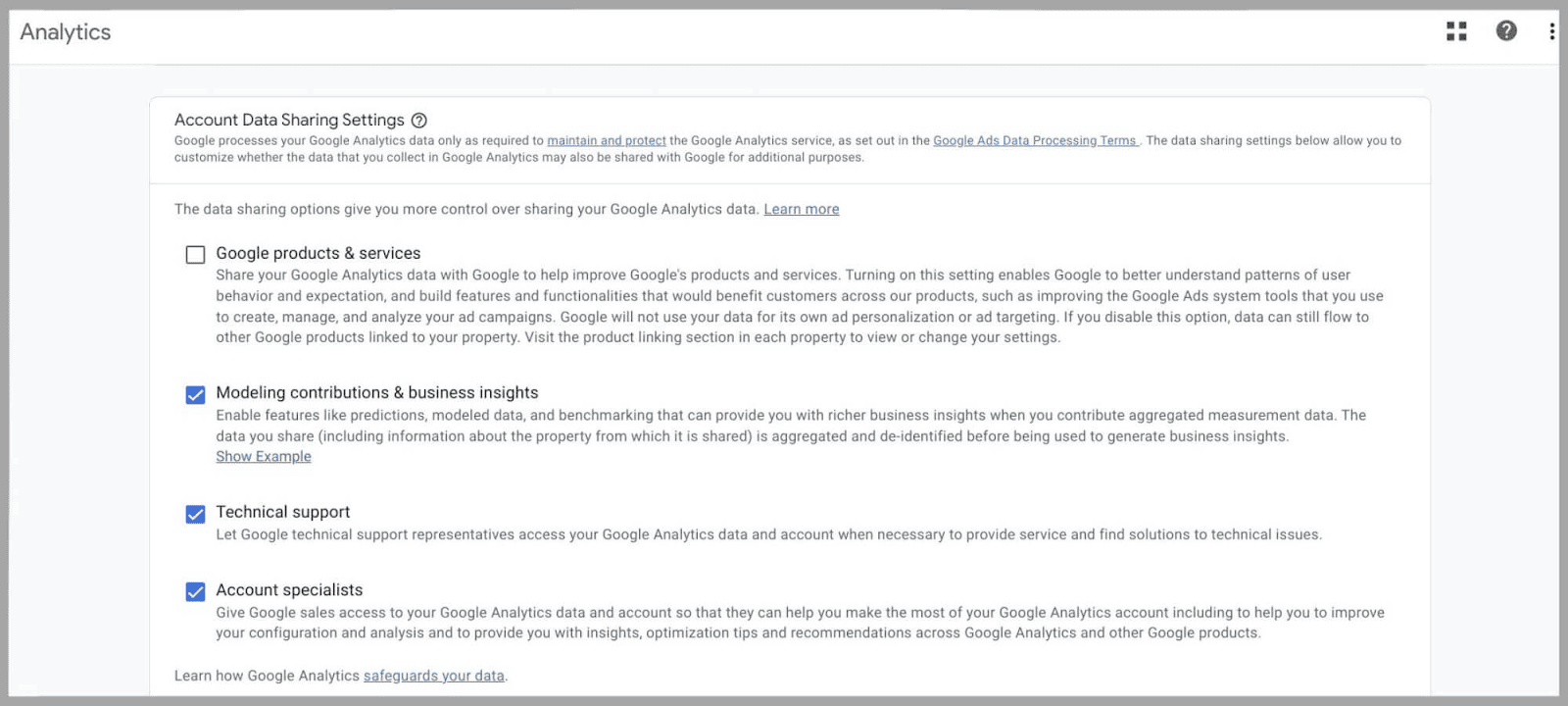 GA4 30 Tick off the data to be shared with Google