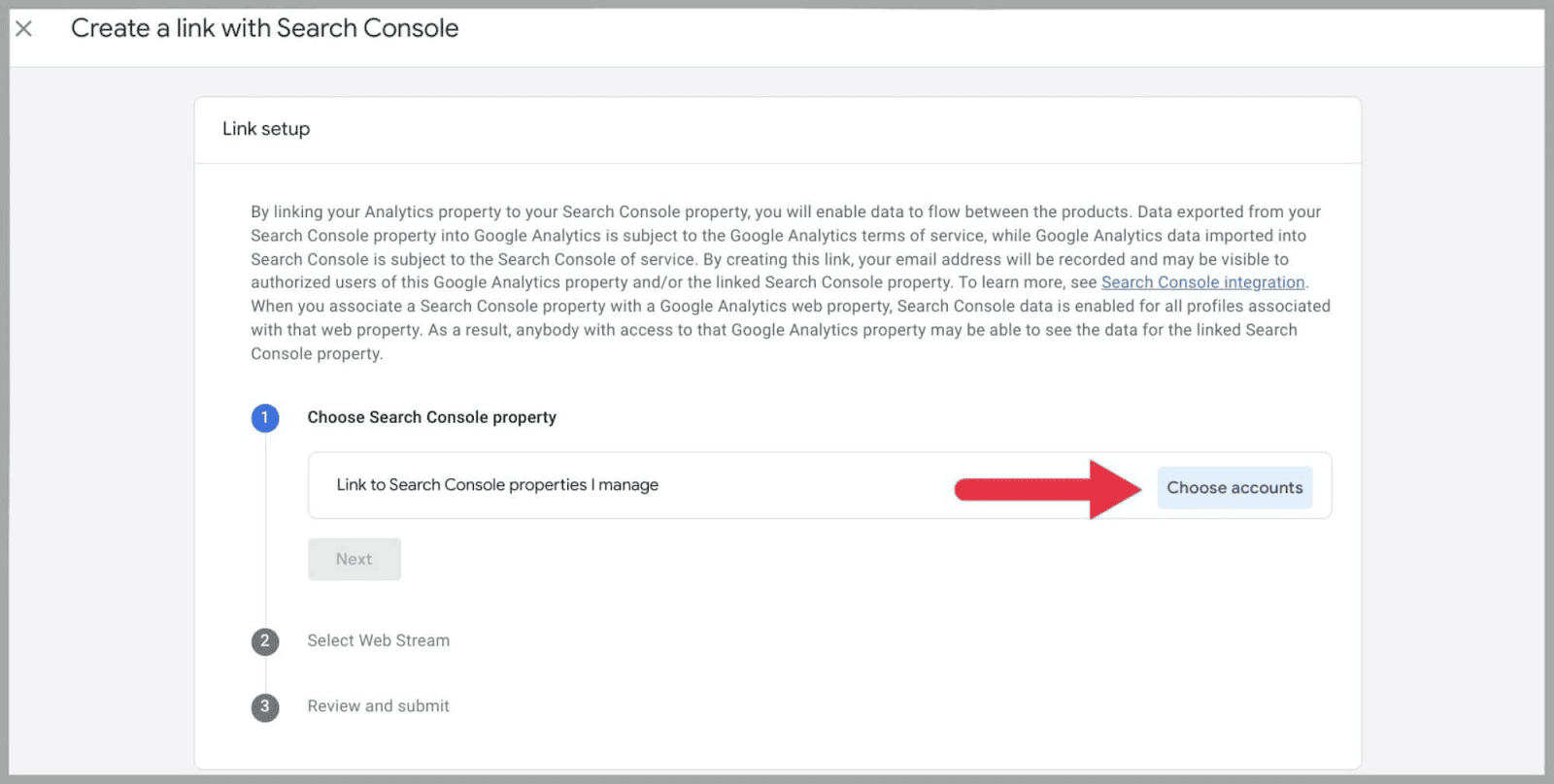 GA4 63 Choose accounts for domains managed
