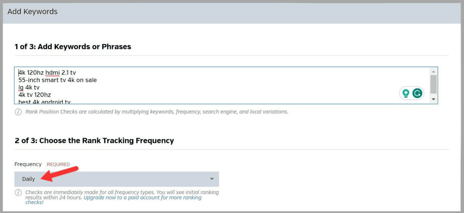 Raven tools 26 Add tracking frequency
