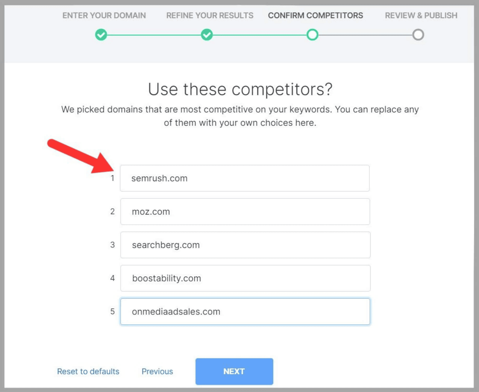 SpyFu 104 Add competitors or use SpyFu suggestions