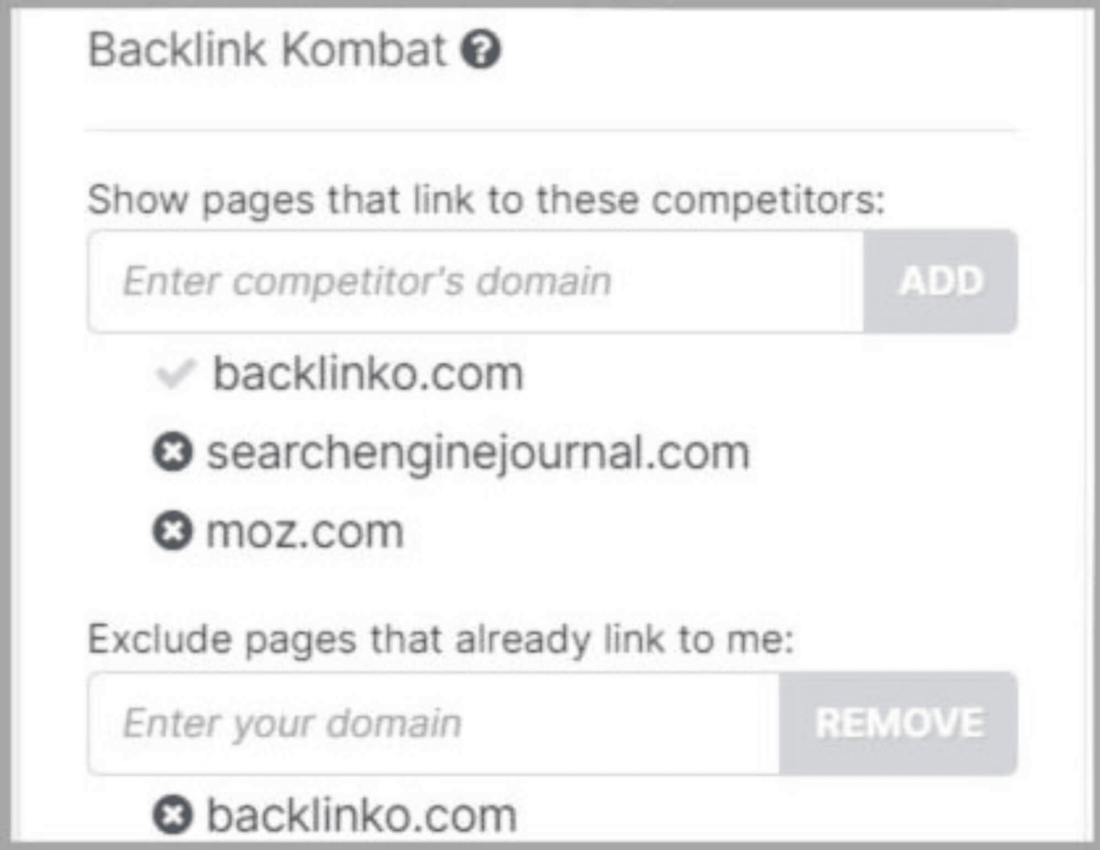SpyFu 39 Remove your domain to see those linking to you