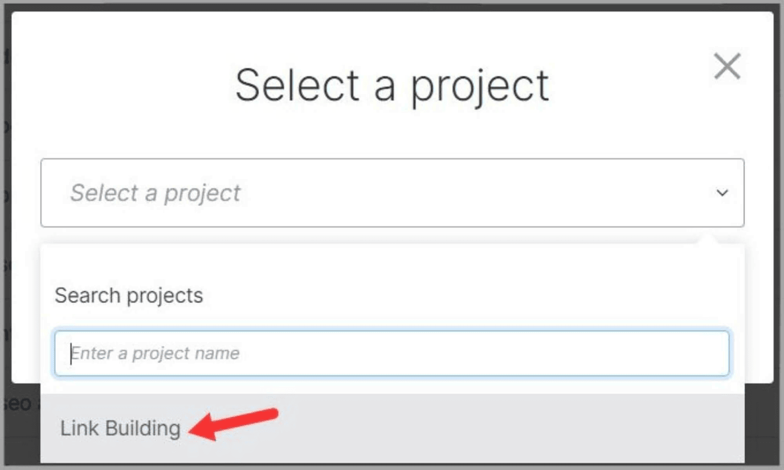 SpyFu 99 Select project for your keywords