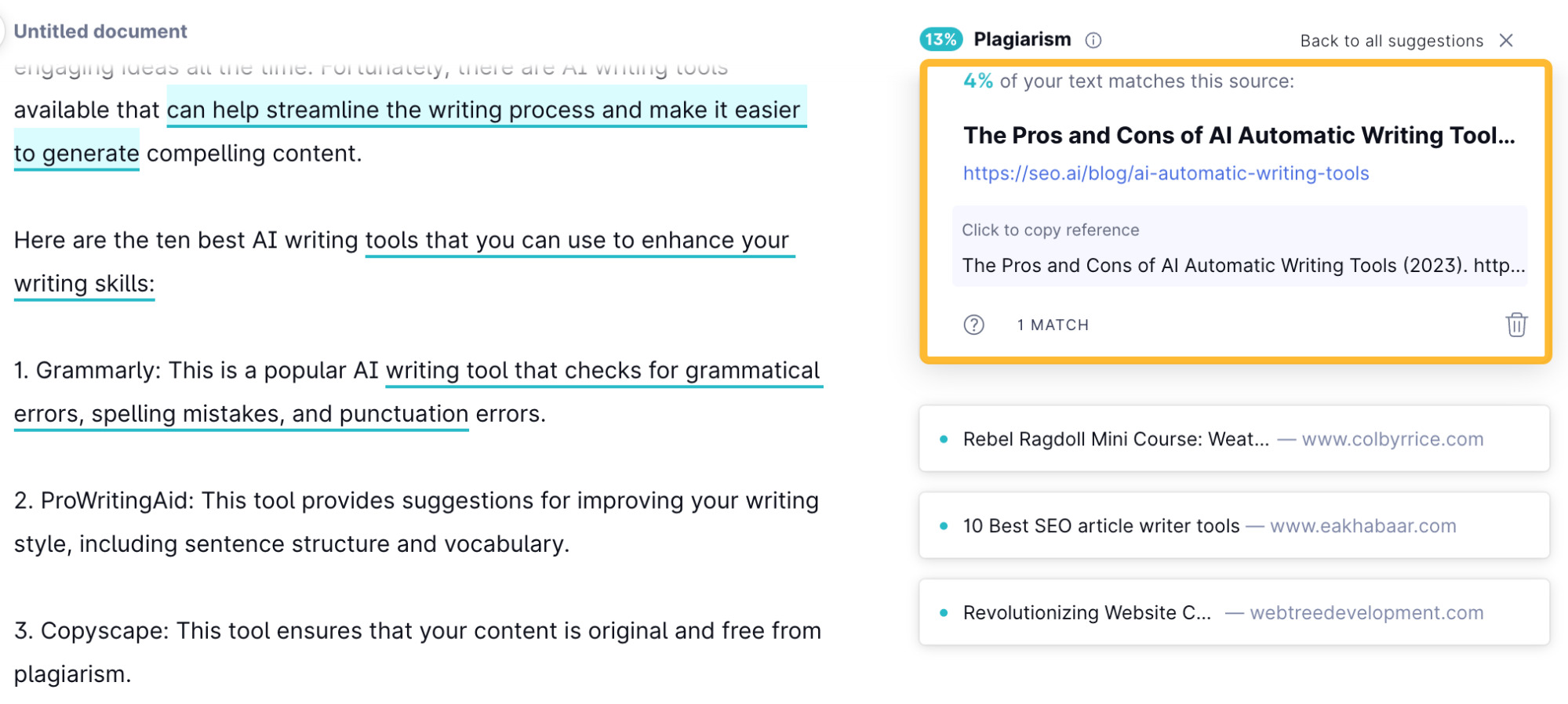 Grammarly's plagiarism checker
