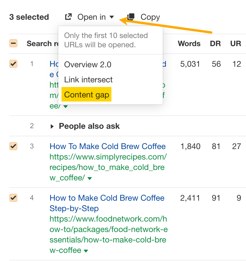 24 Actionable Blogging Tips for Beginners | "Open in Content gap" feature