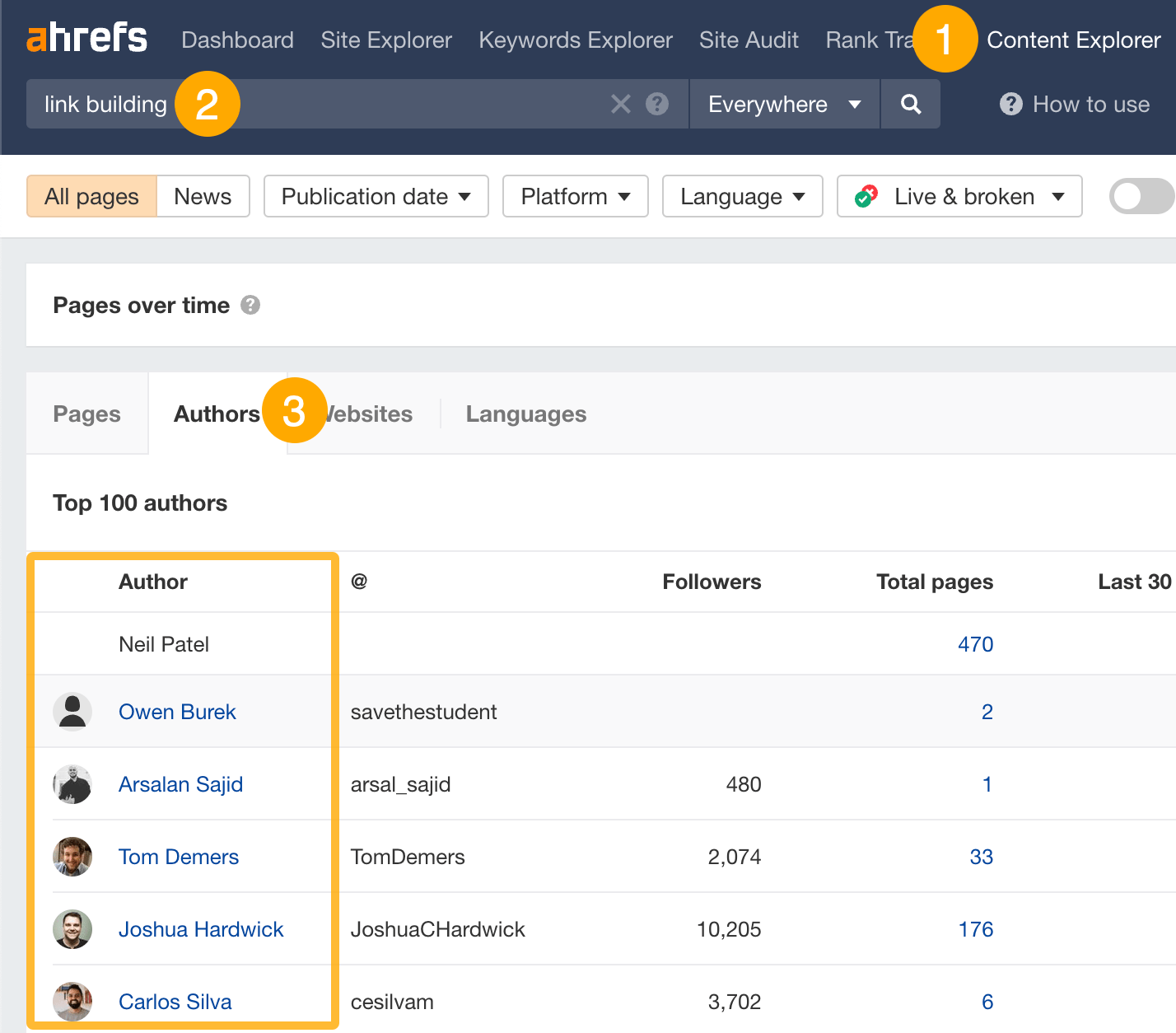 24 Actionable Blogging Tips for Beginners | Finding people to reach out to, via Ahrefs' Content Explorer