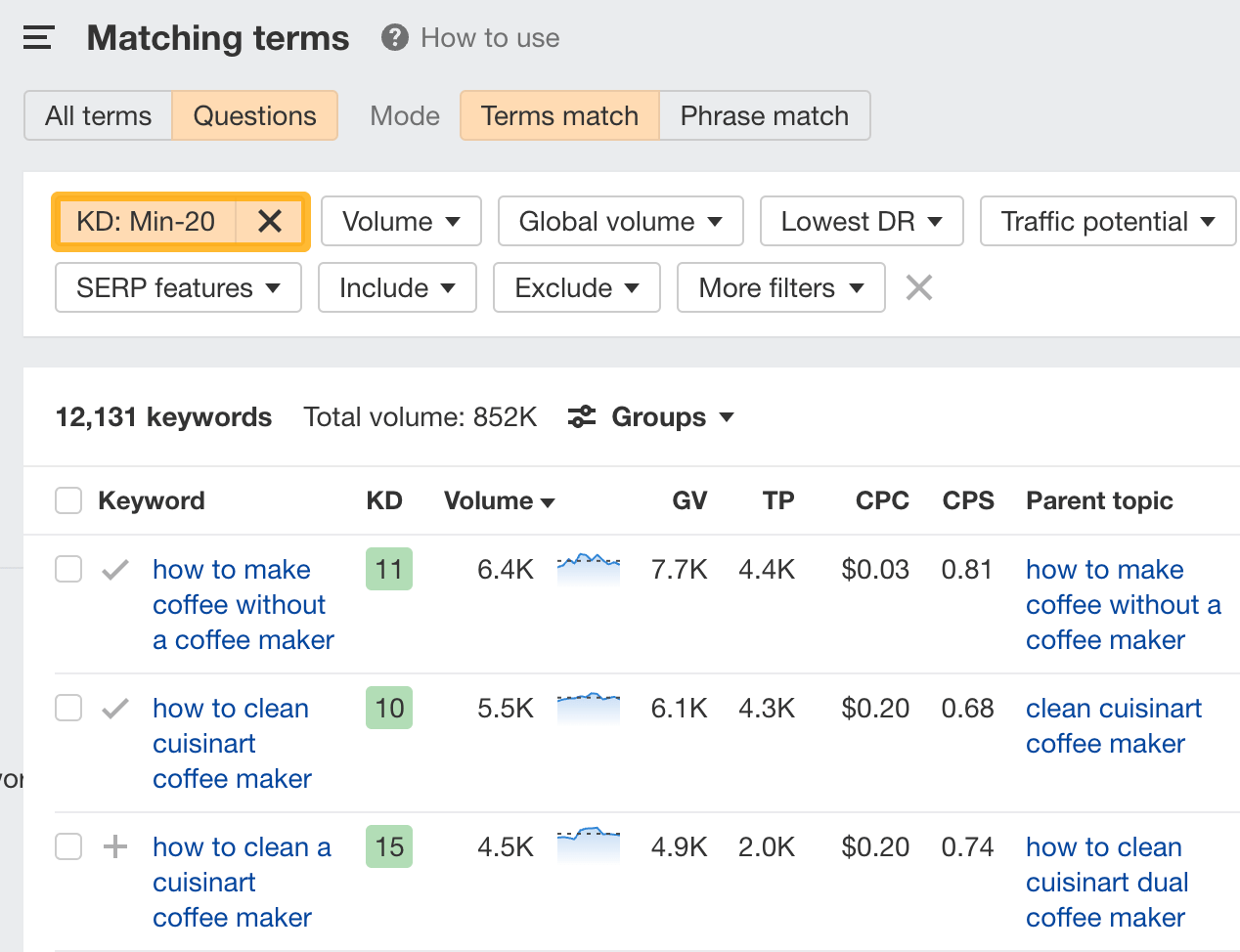 24 Actionable Blogging Tips for Beginners | Narrowing the list down using the Keyword Difficulty filter