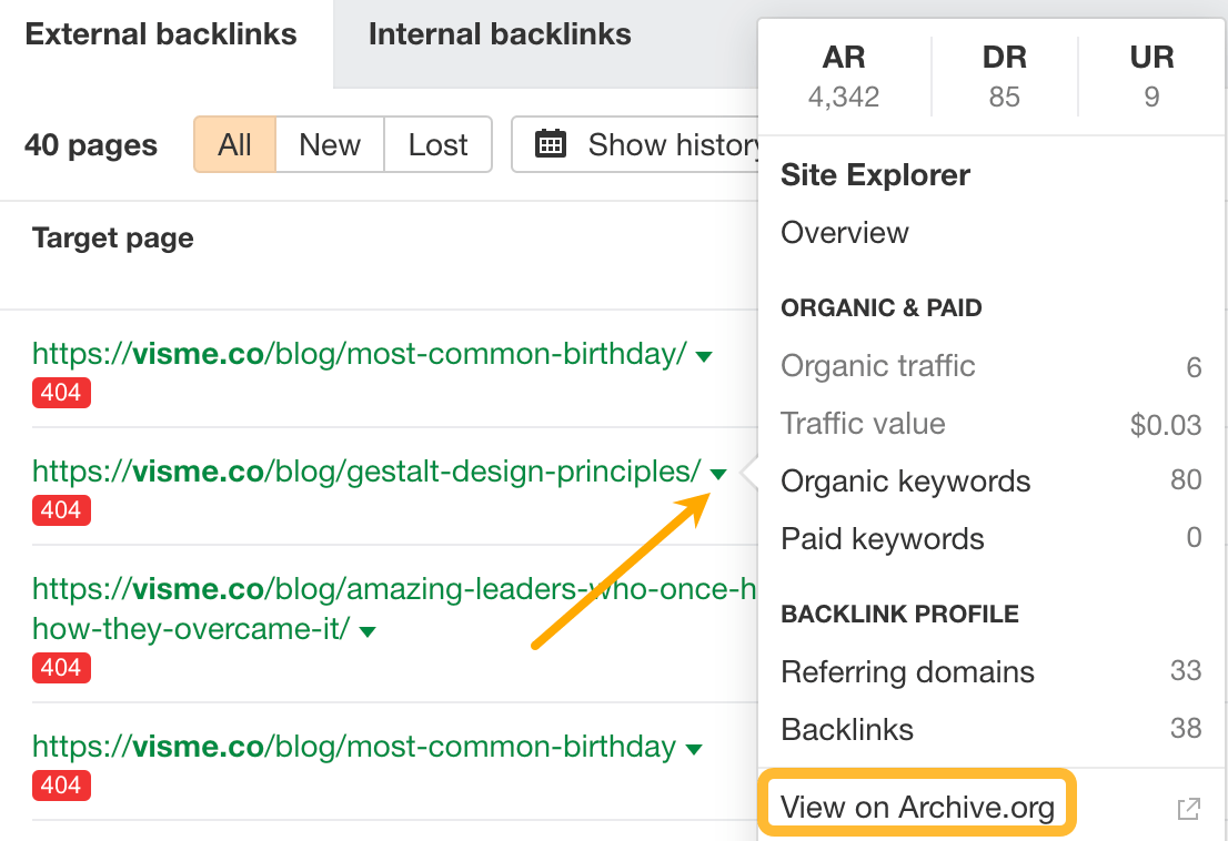 How to Do an SEO Competitor Analysis | "View on Archive.org" feature