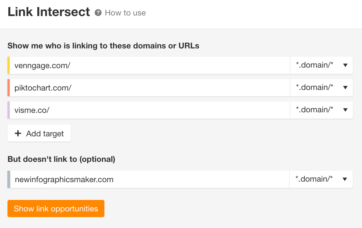 How to Do an SEO Competitor Analysis | Link Intersect report, via Ahrefs' Site Explorer