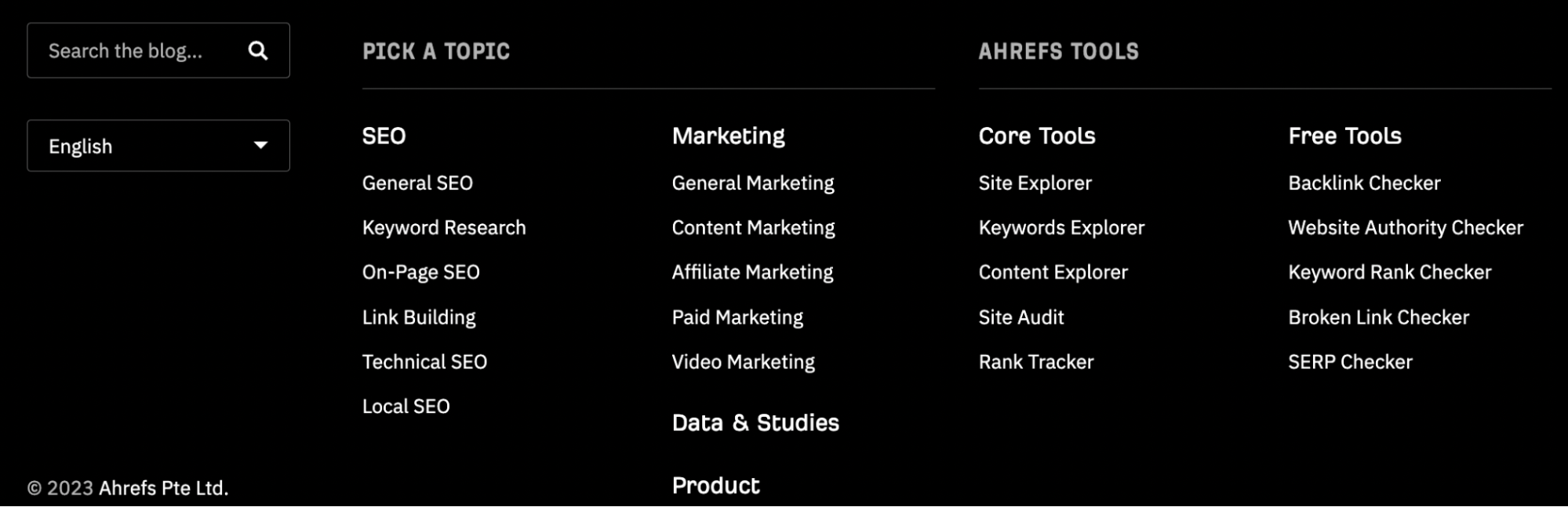 Internal Links for SEO: An Actionable Guide | Footer links on Ahrefs' blog