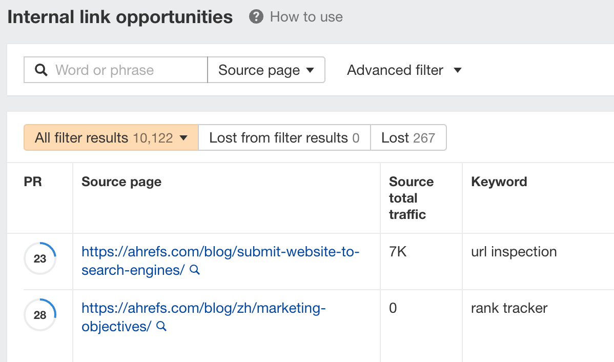 24 Actionable Blogging Tips for Beginners | Internal link opportunities report