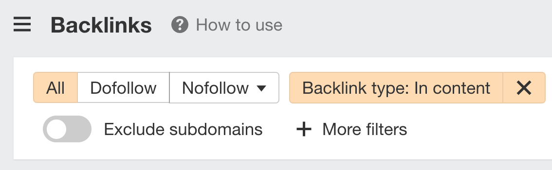 Filtering by backlink type in Ahrefs