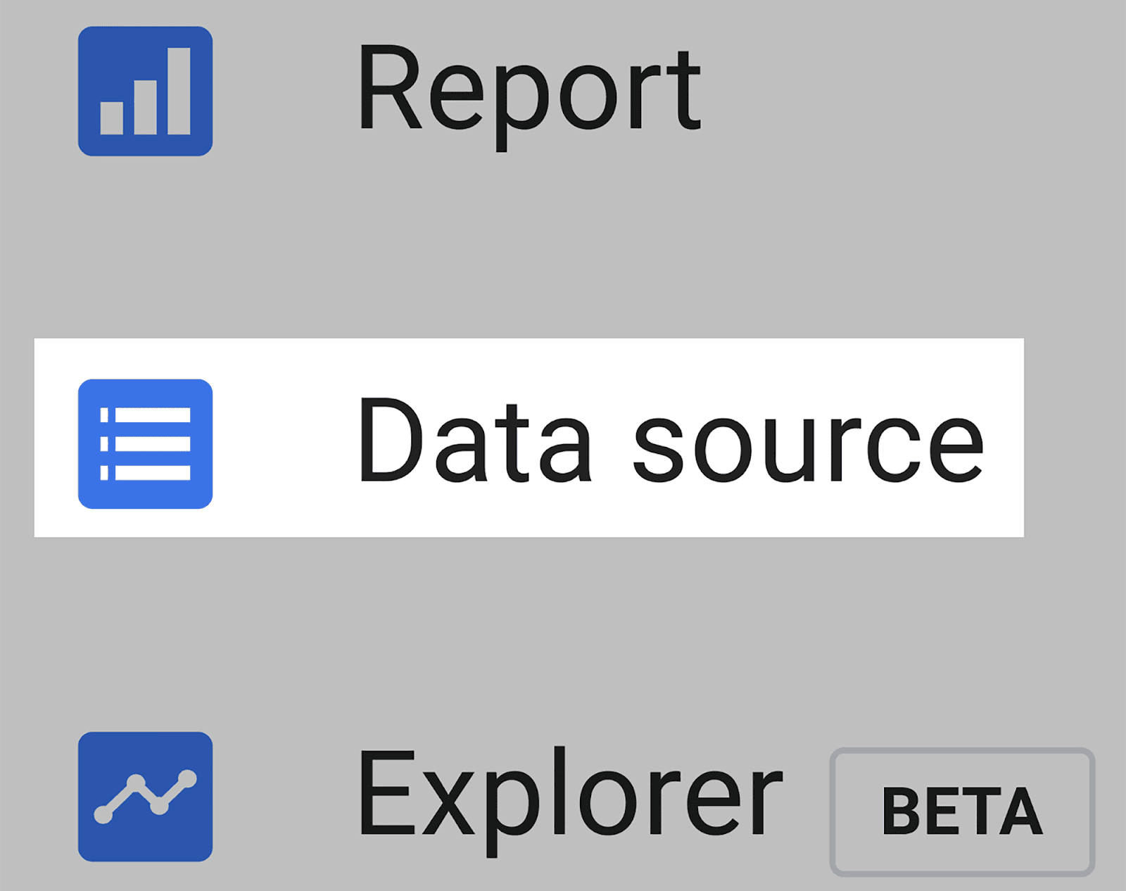 Choose Data Source from menu Choose Data Source from the drop-down menu