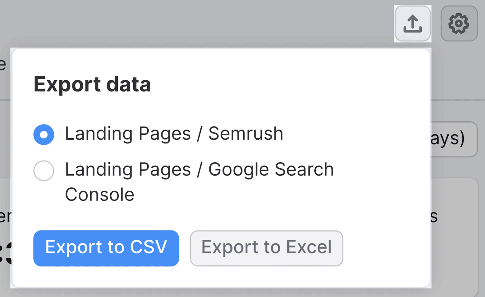 Choose data to export Choose the either SEMrush/GSC data to export