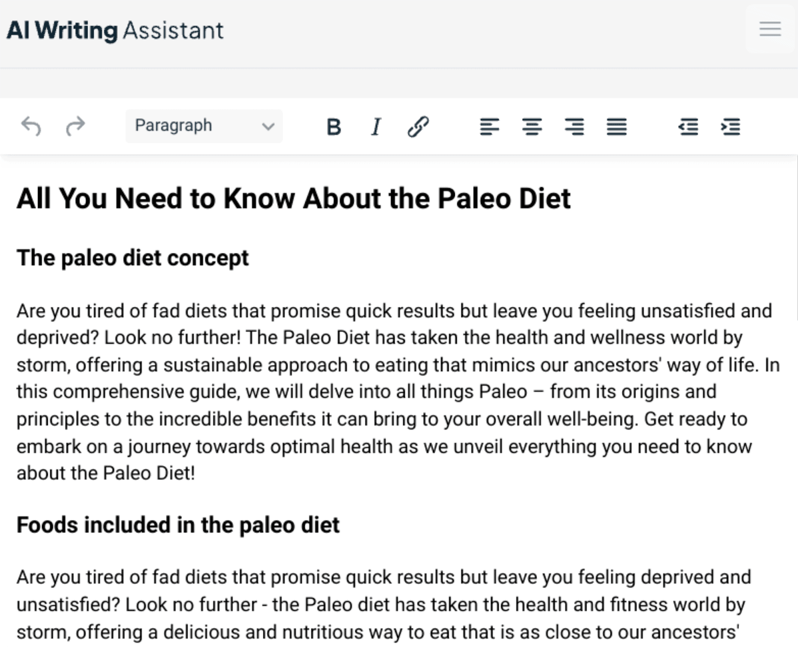 Click generate Generate content from SEMrush AI Writing Assistant