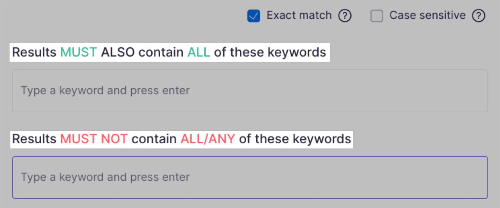 Define keywords to include Define keywords to include or exclude
