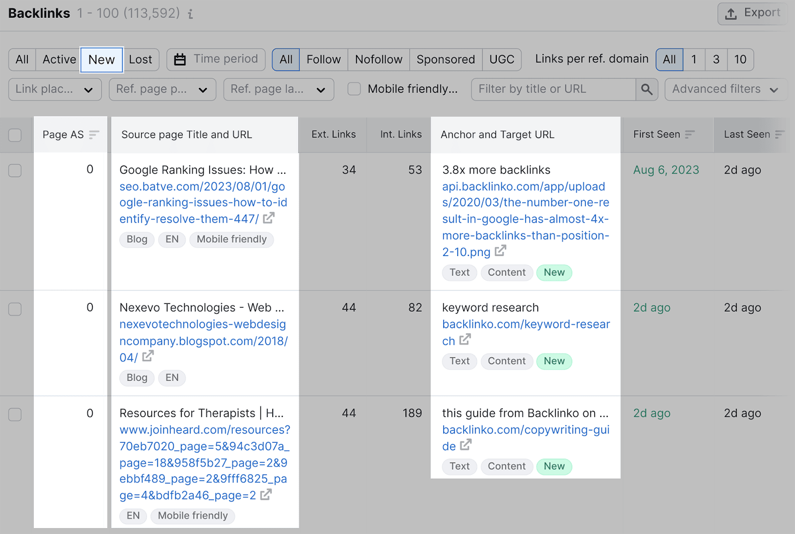 List of newly acquired backlinks List of newly acquired backlinks