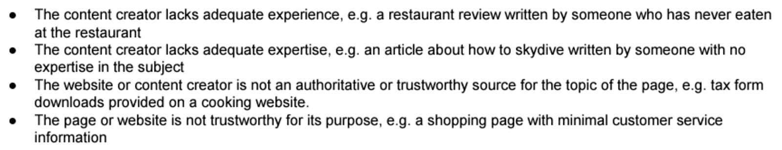 Pages Google considers lacking E-E-A-T Pages Google considers lacking E-E-A-T