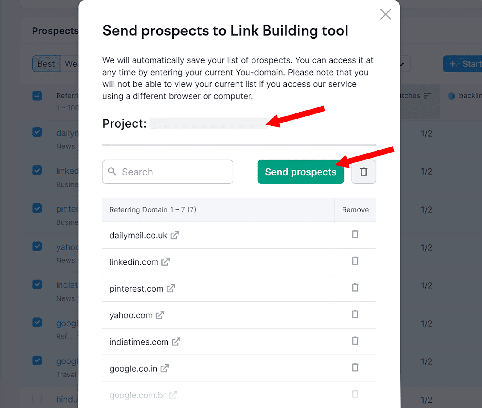 Prospects saved to link building tool Prospects saved to link building tool