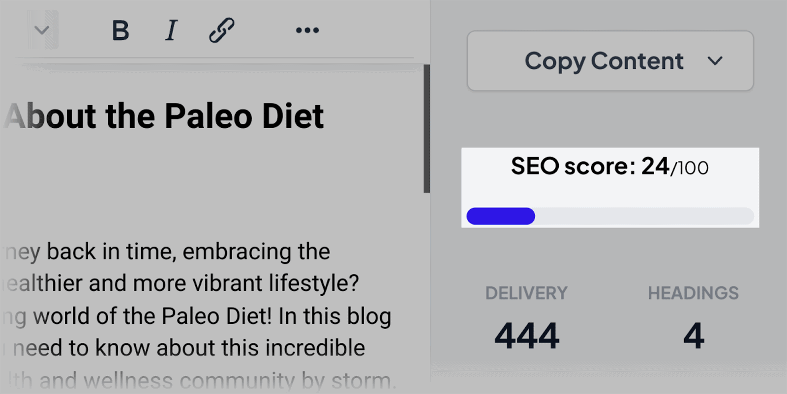 SEO score Semrush AI Writing further gives an SEO score