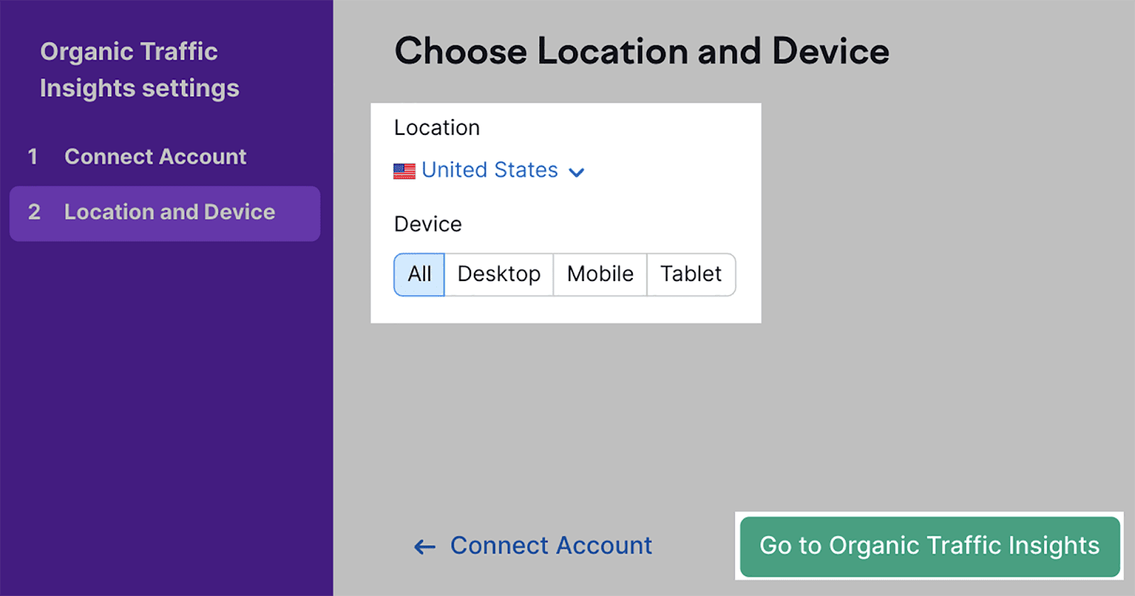 Select Location and Device, then go to Organic Traffic SEO Automation: 17 Tasks Streamlined for Enhanced Efficiency |