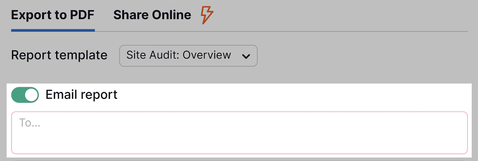 Select email for report Email destination for reports