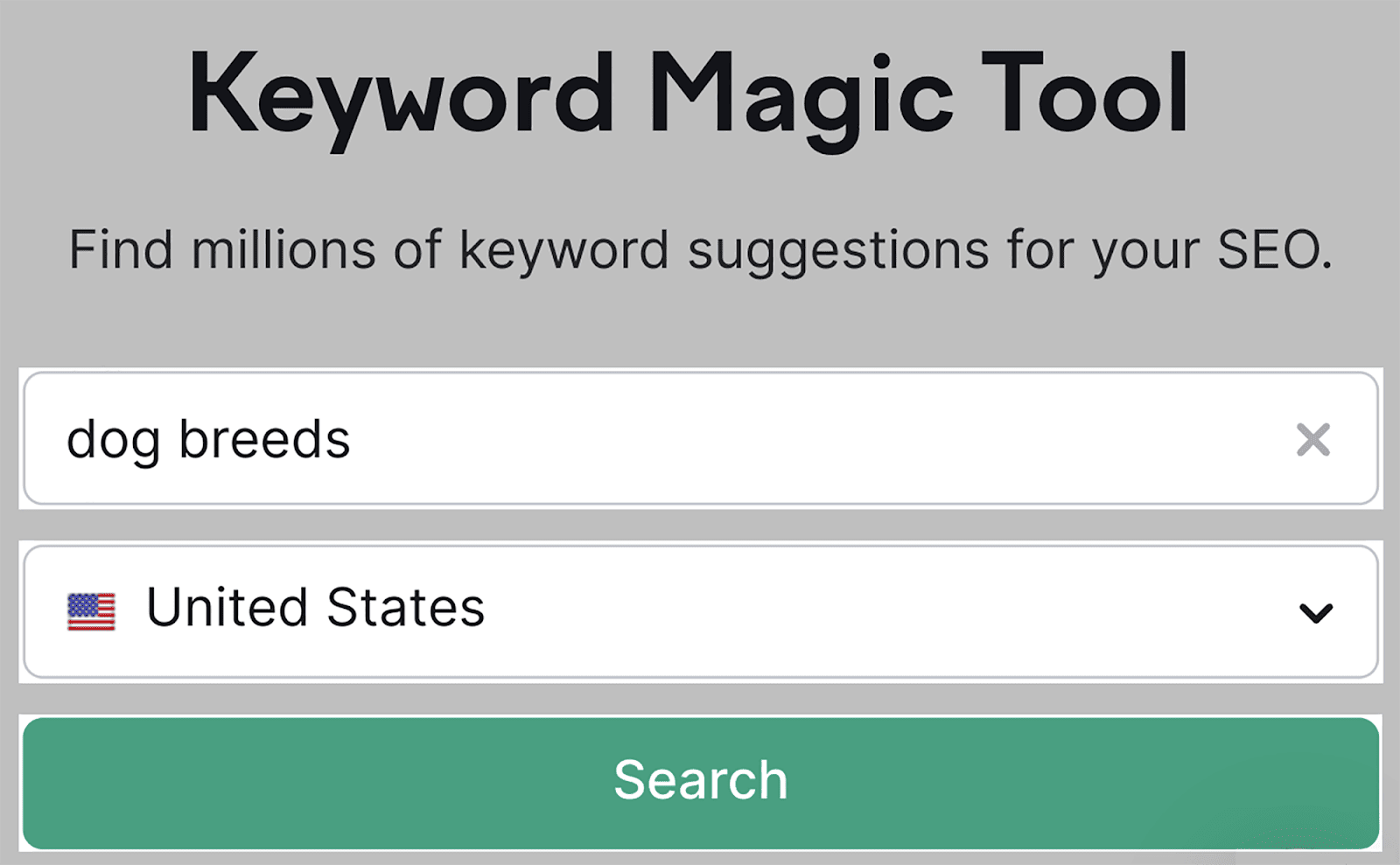 Semrush Keyword Magic Tool Enter seed keyword into SEMrush Keyword Magic Tool