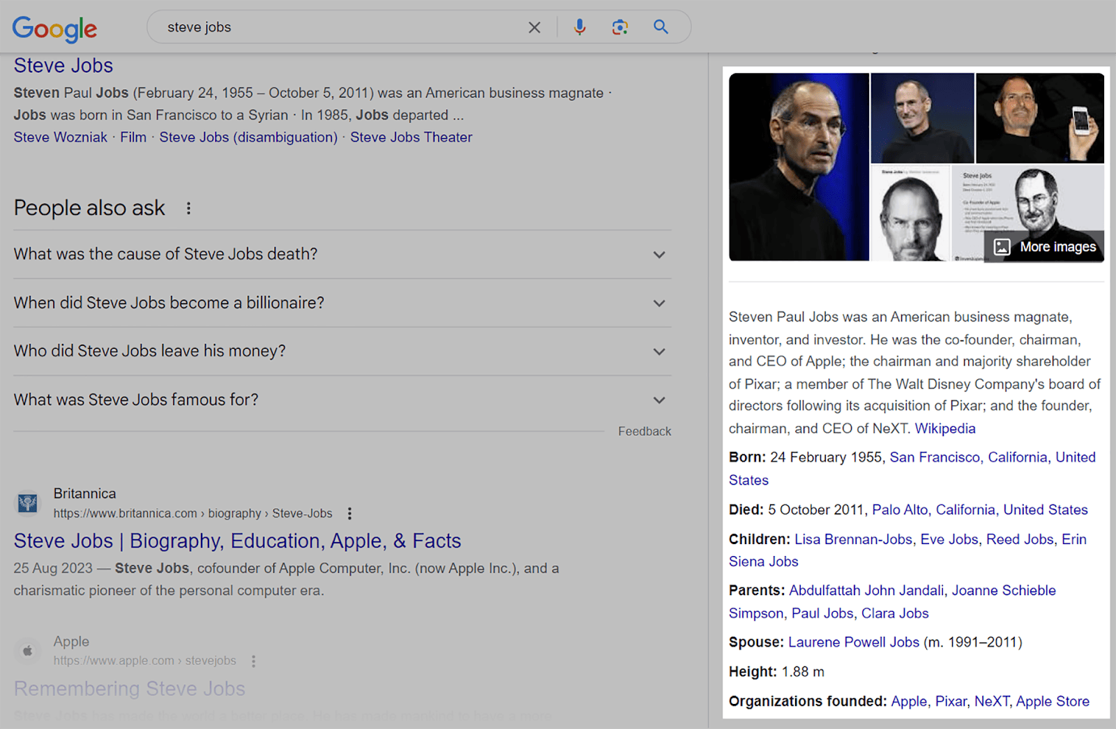 Steve Job’s Knowledge Panel on Google Understanding & Demonstrating Google E-E-A-T: A Complete Guide |
