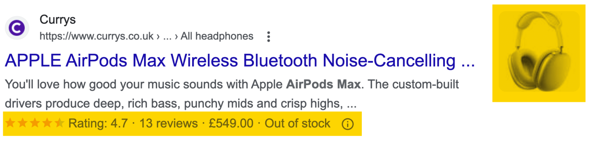 Rich Snippets: What Are They & How Do You Get Them? | Product snippet example, via google.com