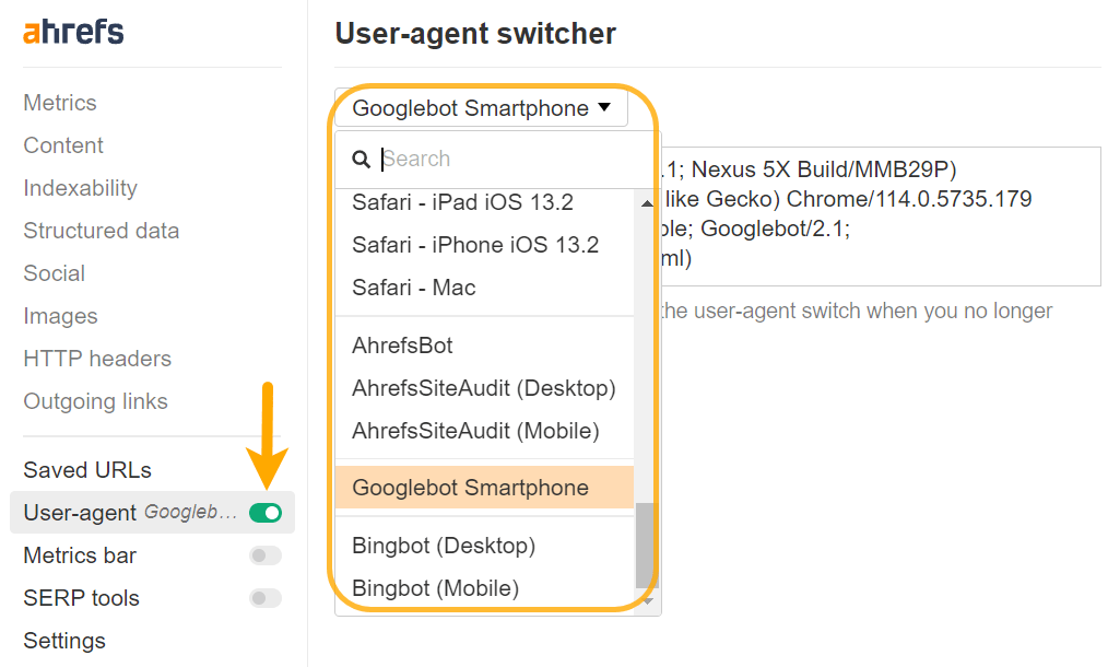 Switching user-agent to troubleshoot SEO issues on JavaScript sites