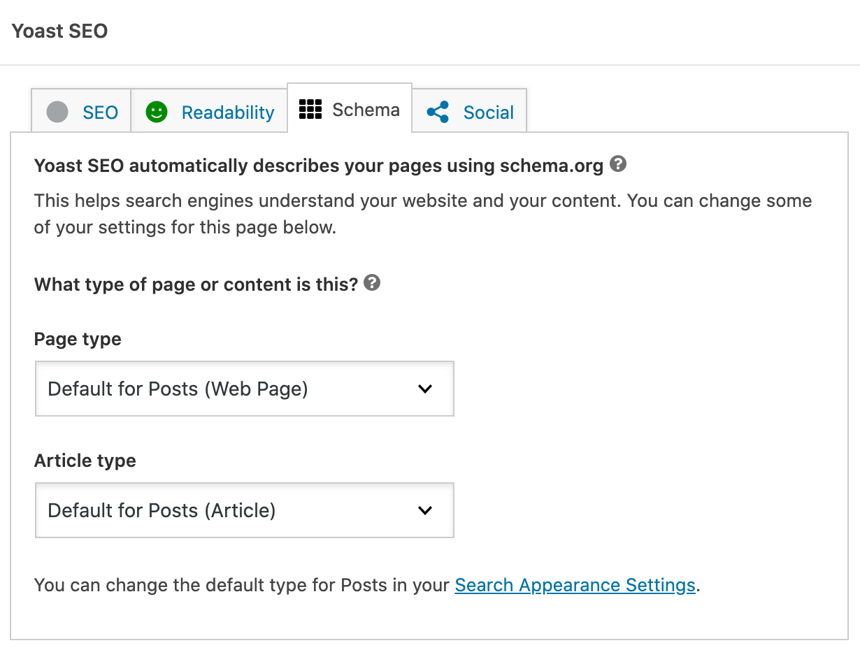 Schema Markup: What It Is & How to Implement It | Yoast schema settings, via Yoast SEO plugin