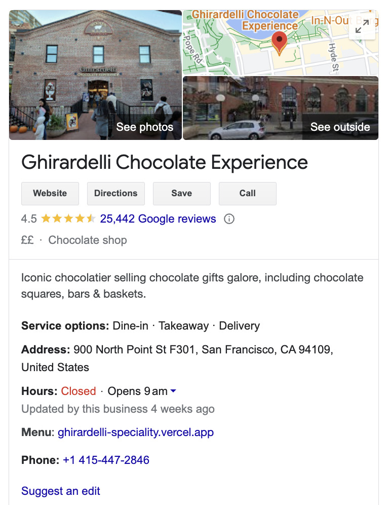 Schema Markup: What It Is & How to Implement It | Local Business example, via google.com
