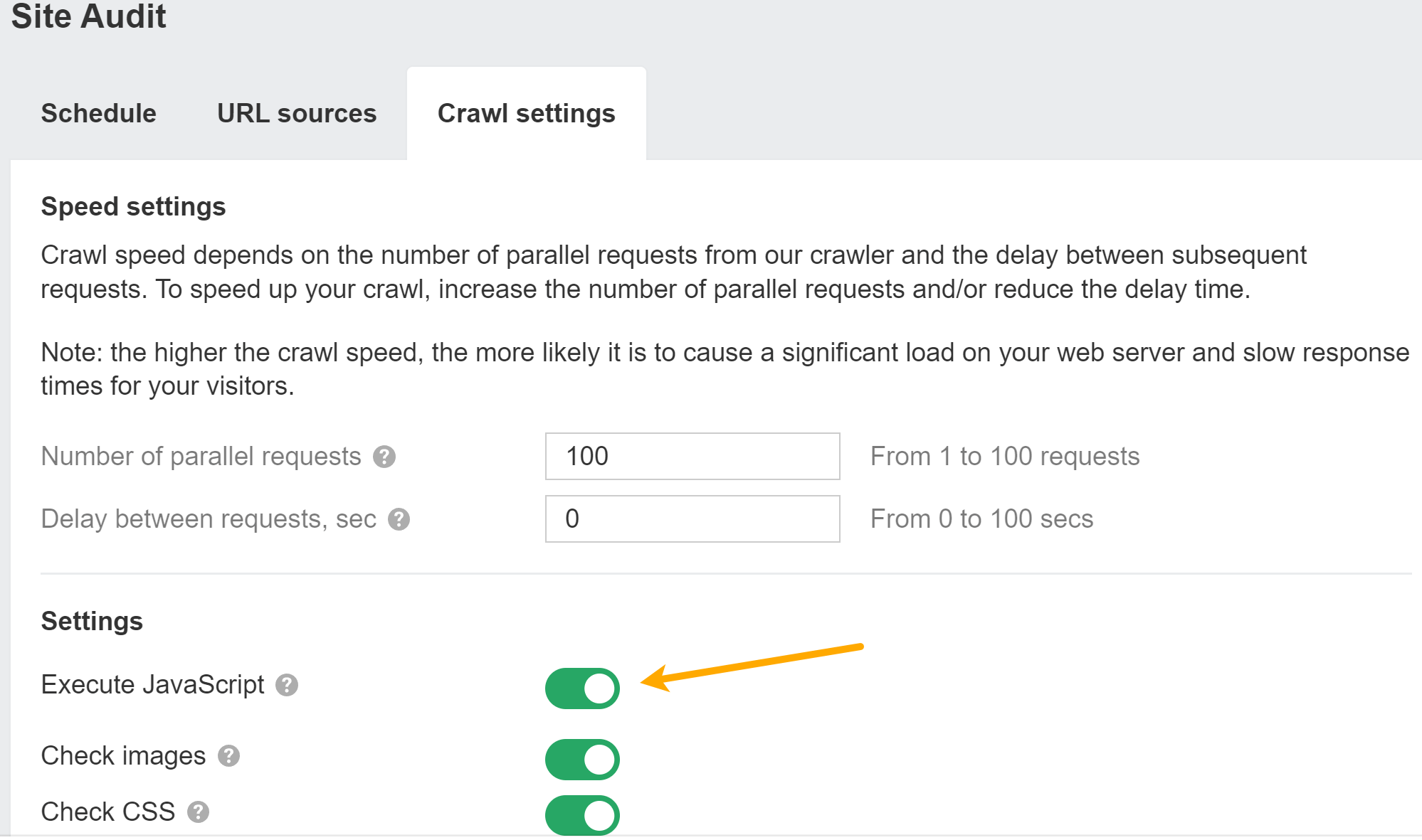 Enabling JavaScript rendering in Ahrefs' Site Audit