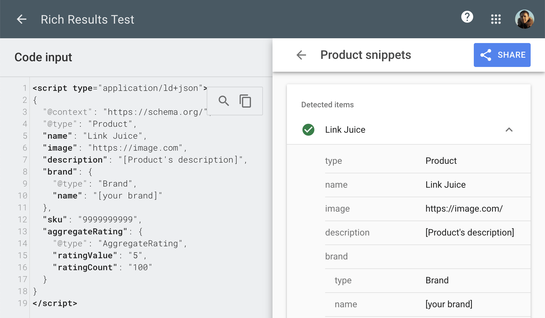 Rich Snippets: What Are They & How Do You Get Them? | Code test example, via Rich Results Test