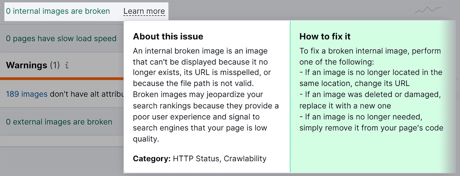 Images report about Backlinko domain from SEMrush site audit Image SEO: 15 Tips for Image Optimization |
