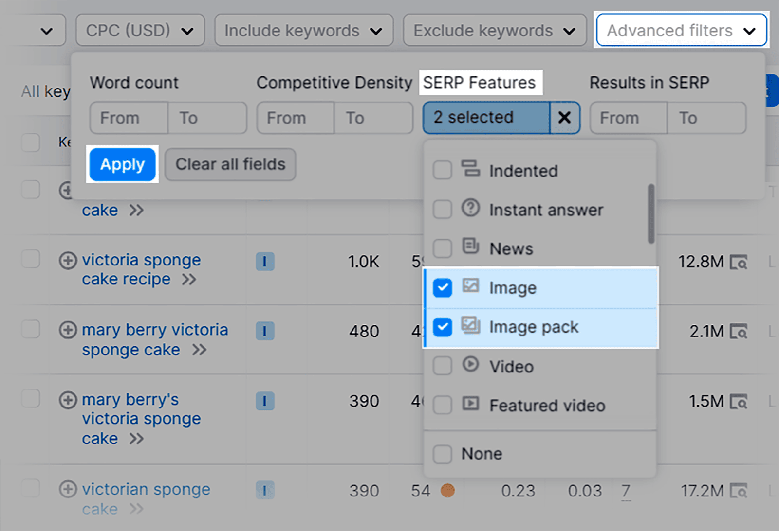 Use advanced filters to select images and apply Use advanced filters to select images and apply