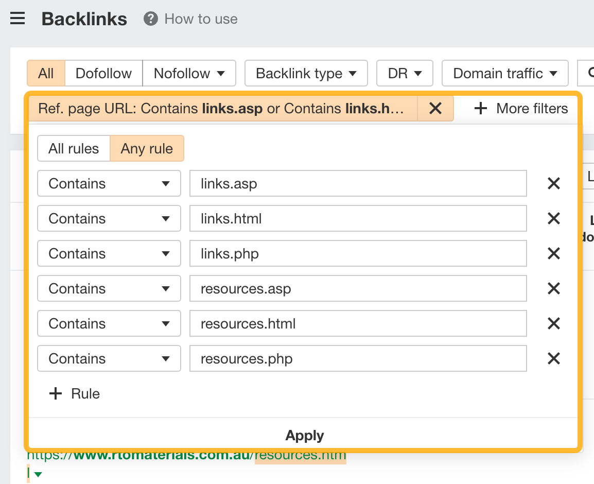 Using the referring page URL filter in Site Explorer to find resource page link building opportunities