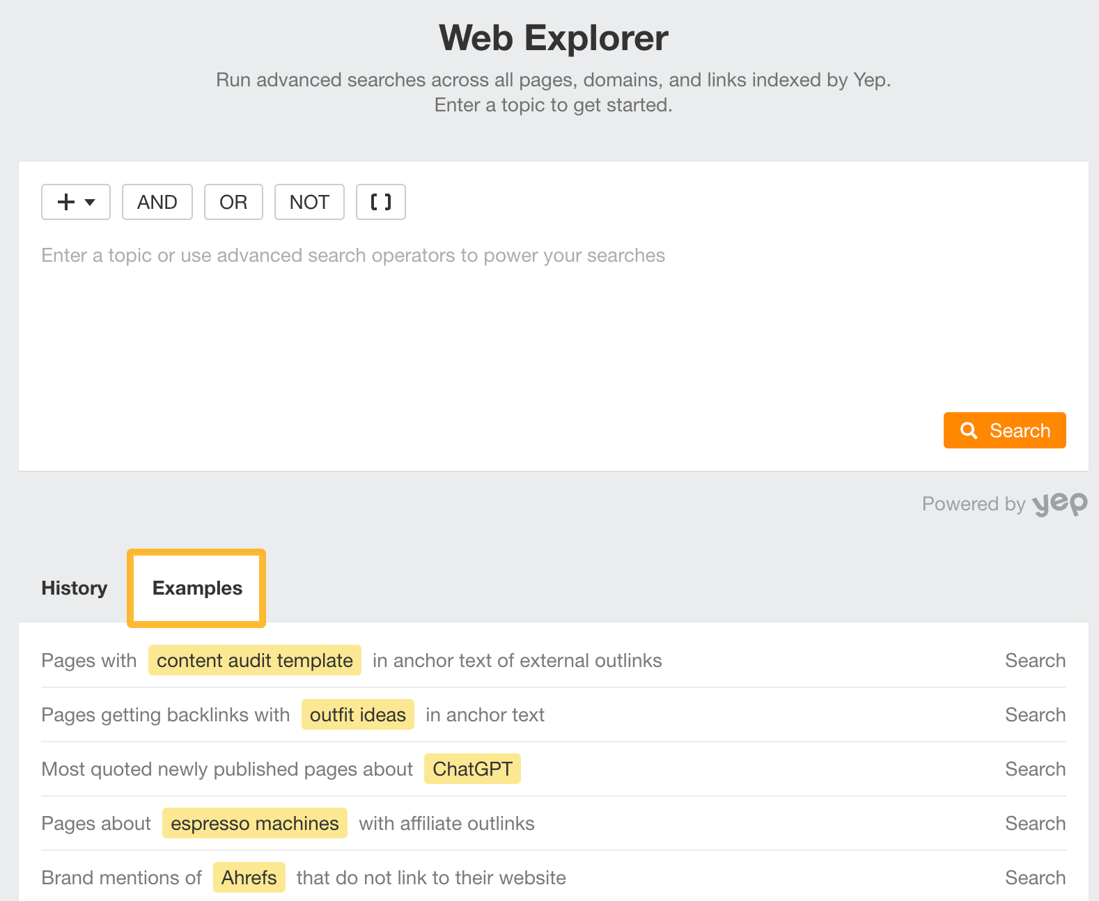 Web Explorer has an examples tab to help you find more use cases