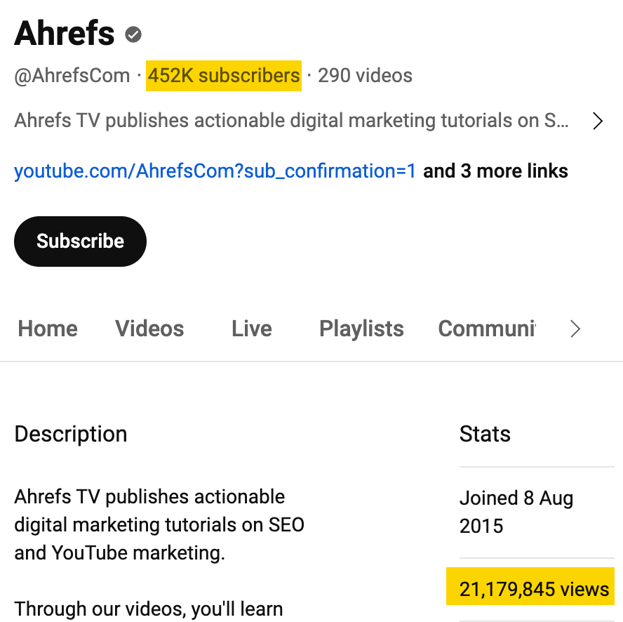 Number of subscribers and lifetime views our YouTube channel got

