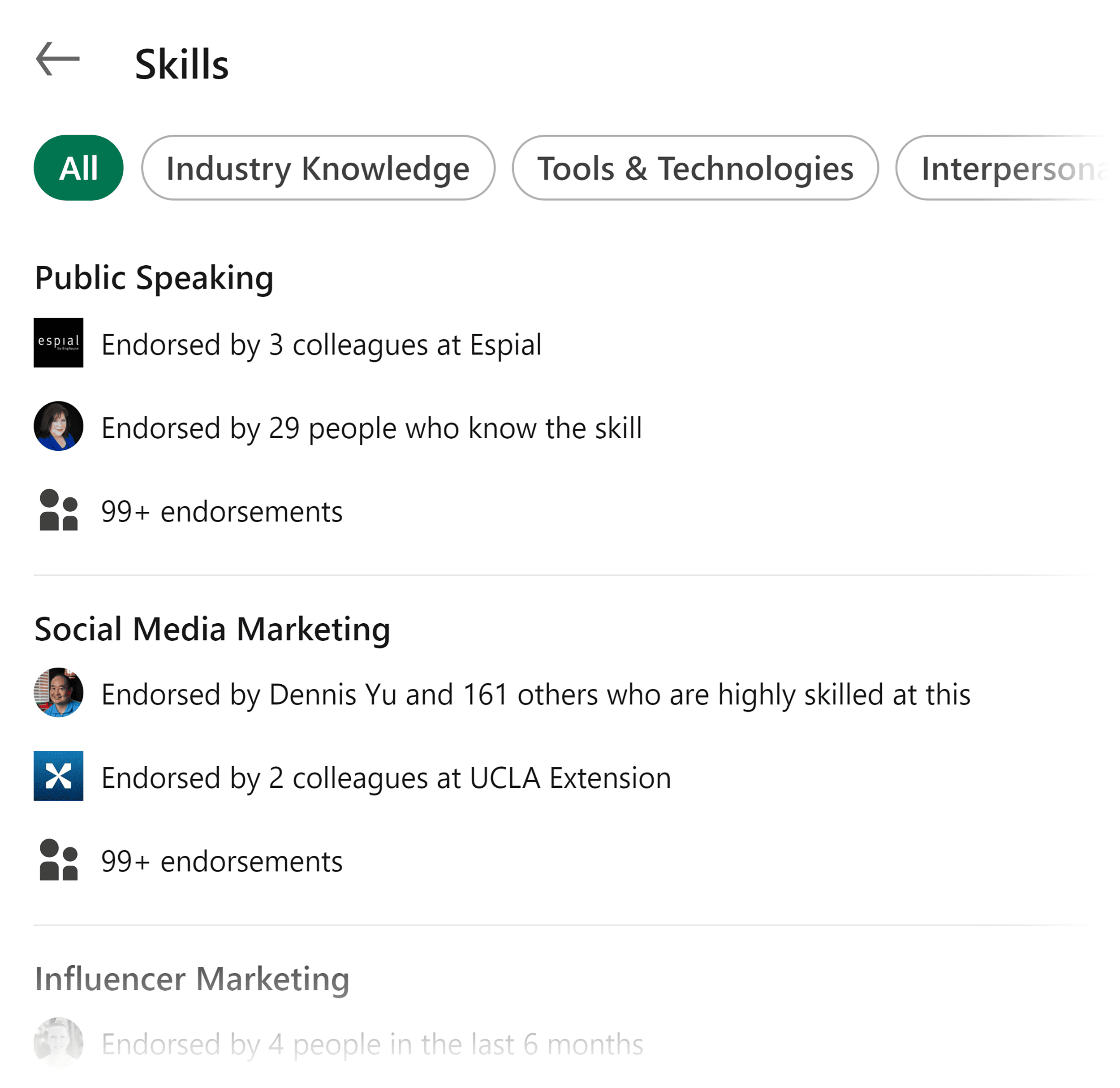 LinkedIn – Profile – Skills