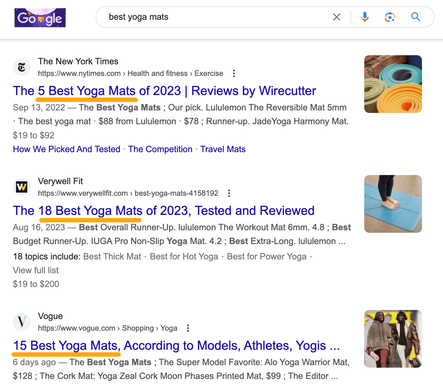 It's obviously what searchers want when they search for "best yoga mats"