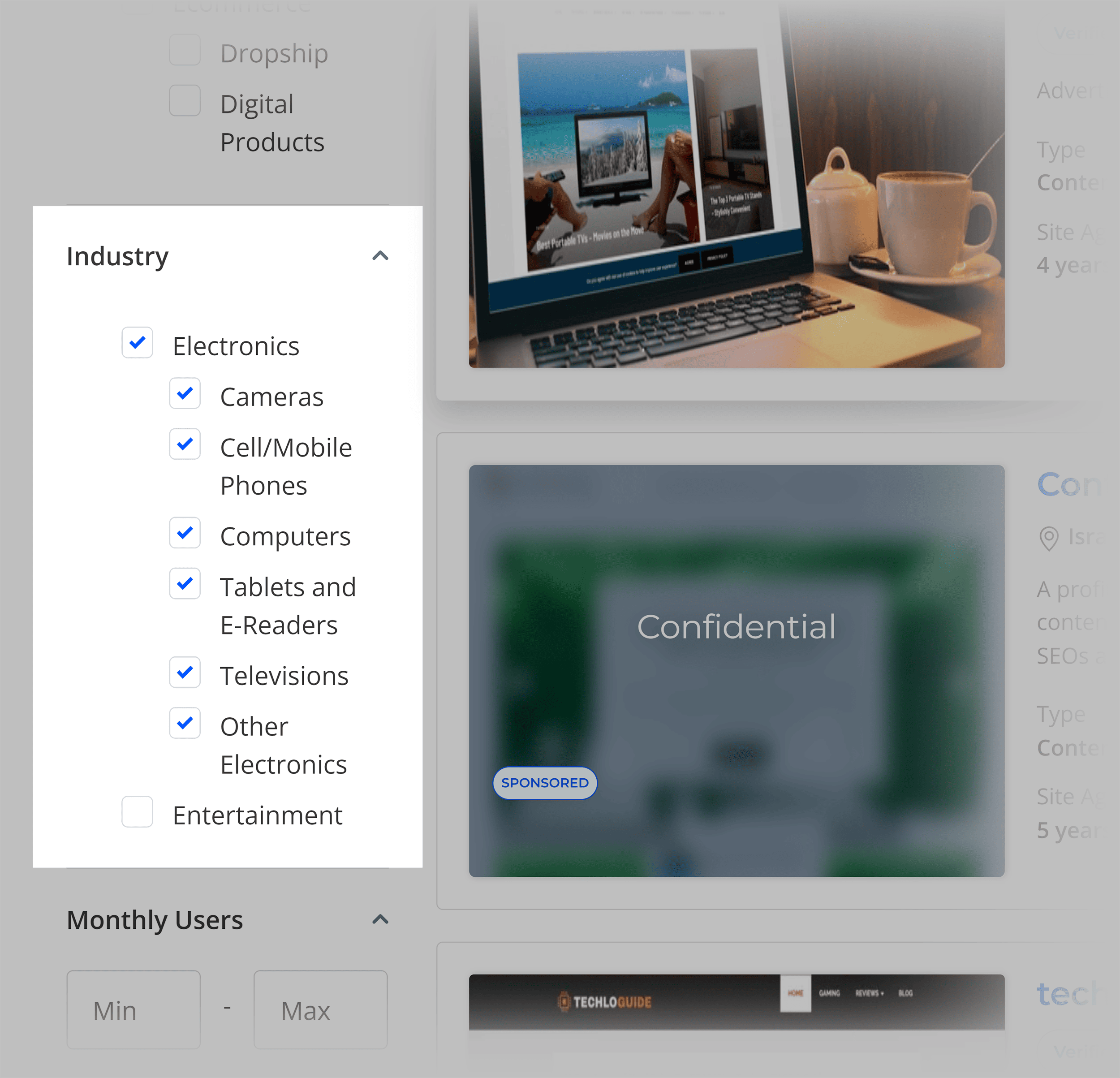 Flippa – Industry filter Flippa – Industry filter