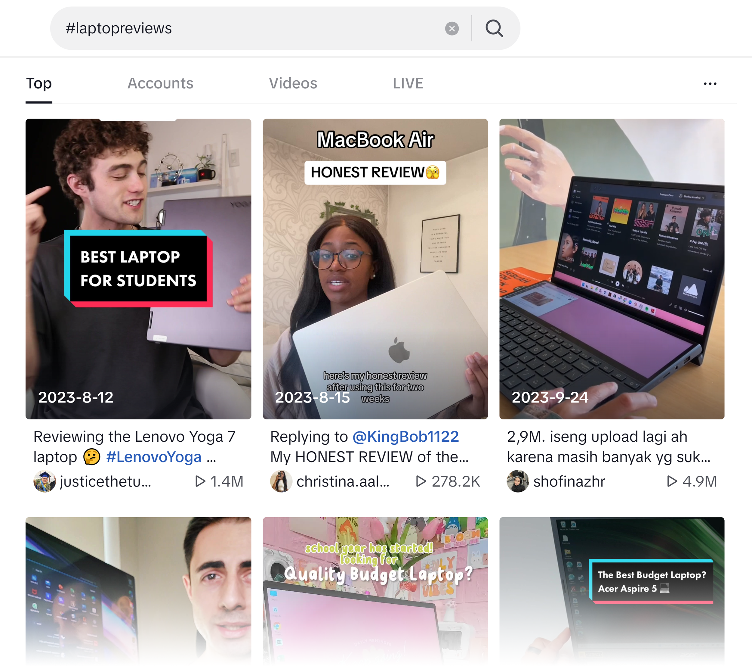 TikTok – Search – #laptopreviews