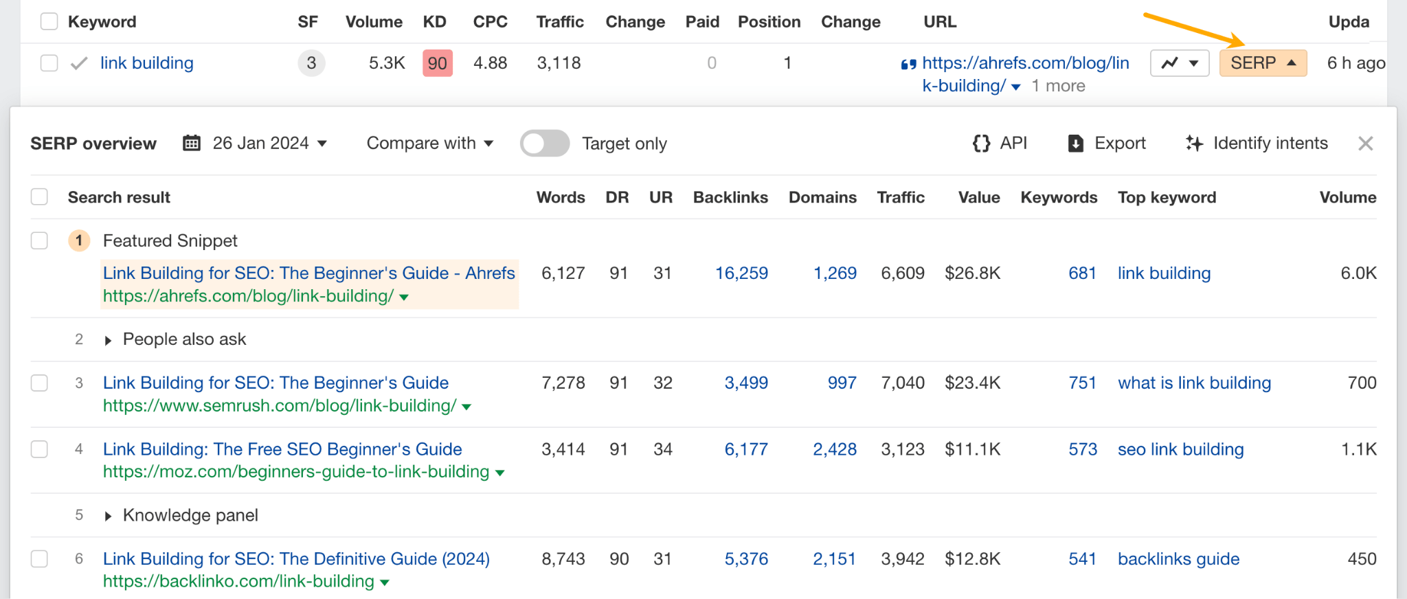 How to get SERP data in Ahrefs (2).