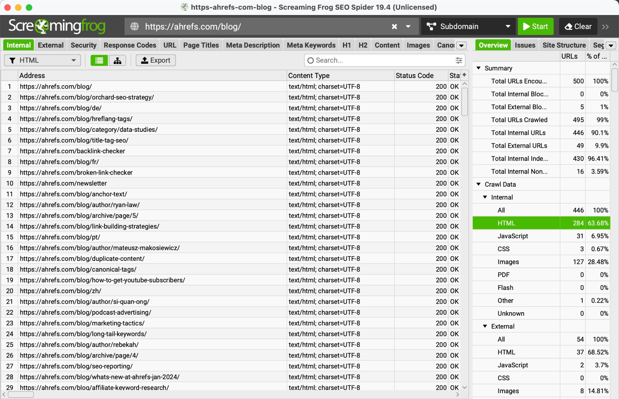 8 Free SEO Reporting Tools | screaming-frog-user-interface-screenshot