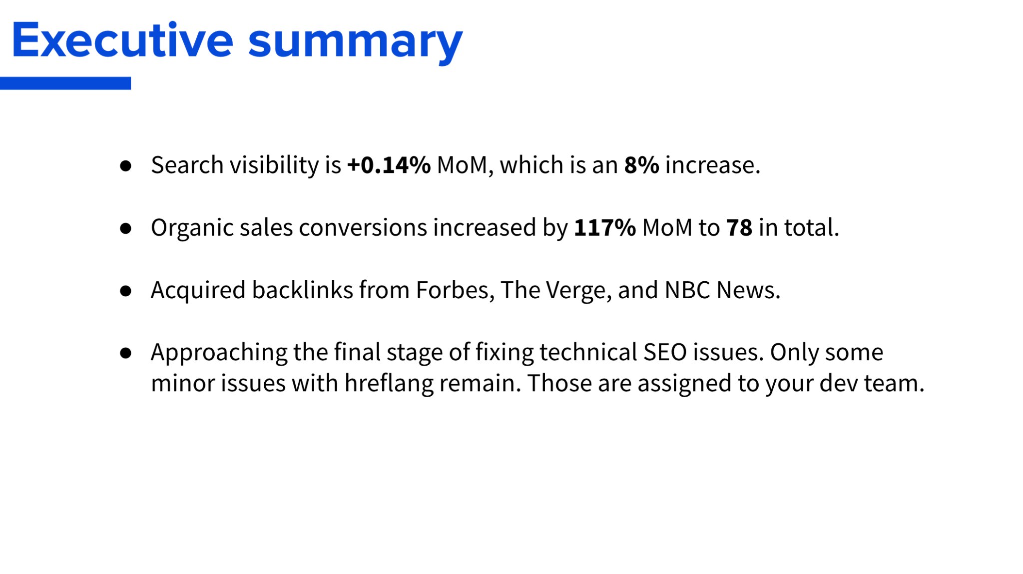 Executive summary screenshot