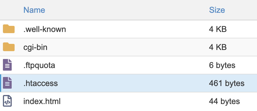 .htaccess file shown in the server folders