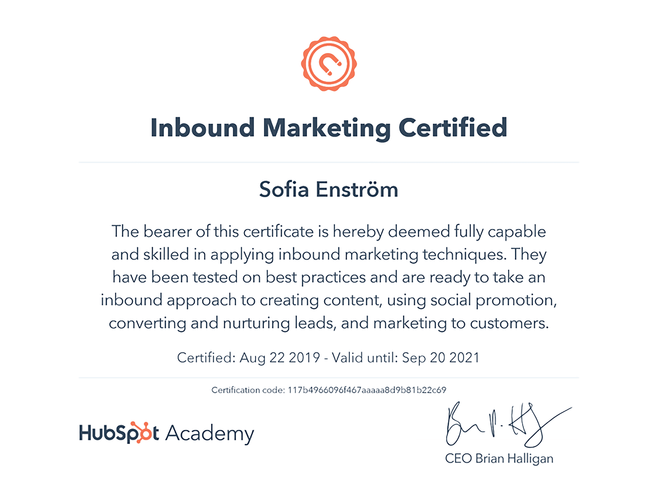 HubSpot – Certificate HubSpot – Certificate