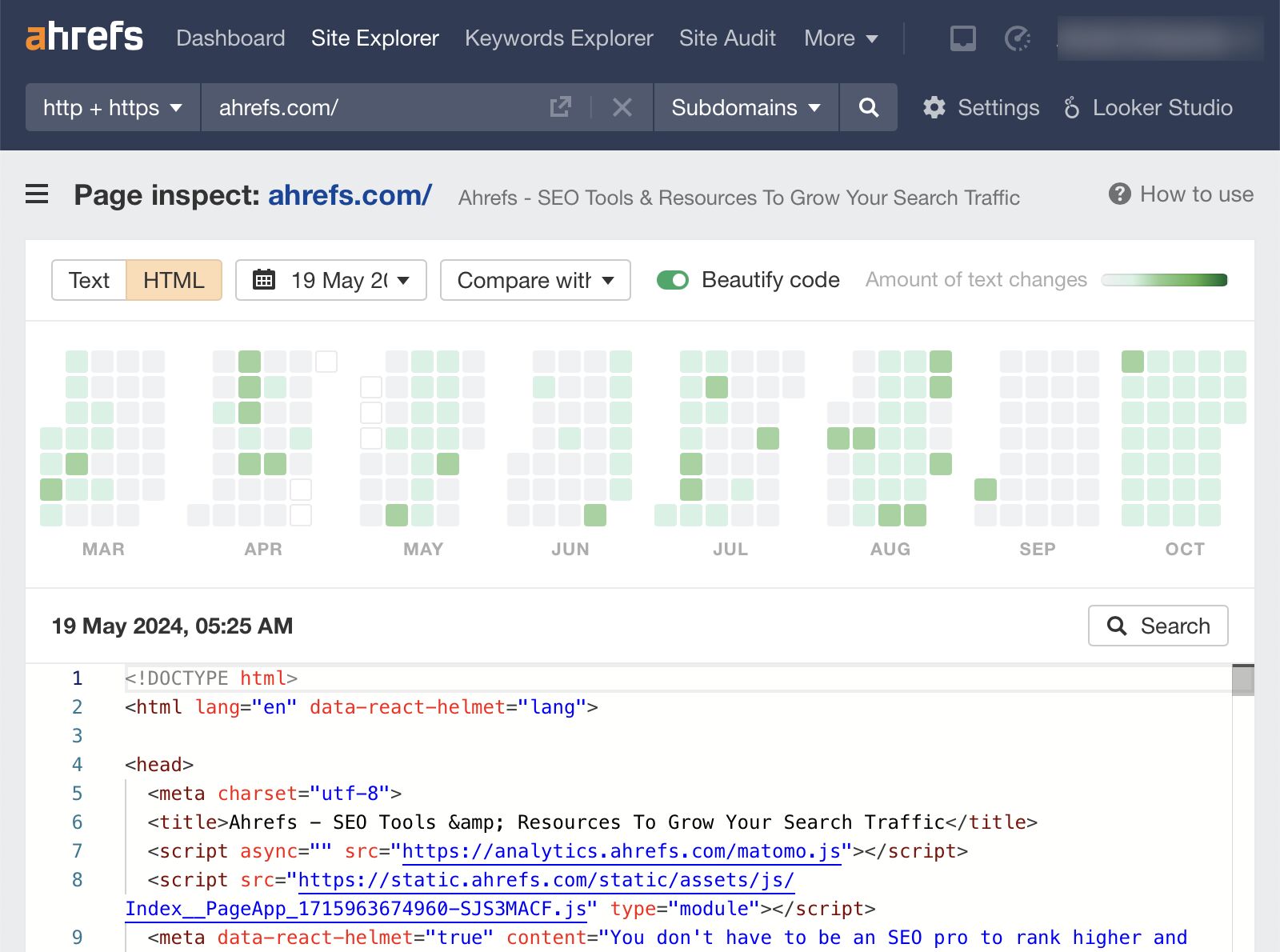 Page inspect, via Ahrefs' Site Explorer